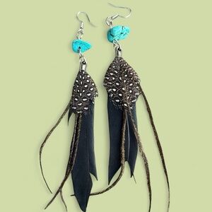 Bohemian Feather Earrings with Turquoise Accents